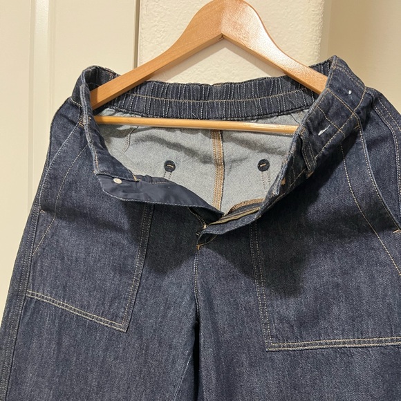 •NEW•UNIQLO 100% Cotton Elastic Waist Barrel Jeans - Picture 3 of 9